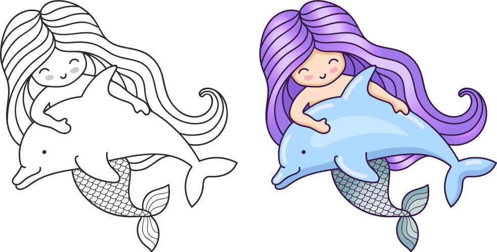 Mermaid floating with dolphin friendship Vector Image