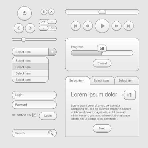 Light web ui elements design gray buttons vector image