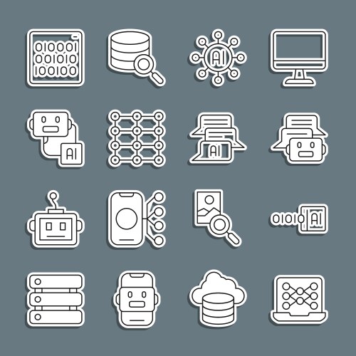 Set line neural network binary code chat bot vector image