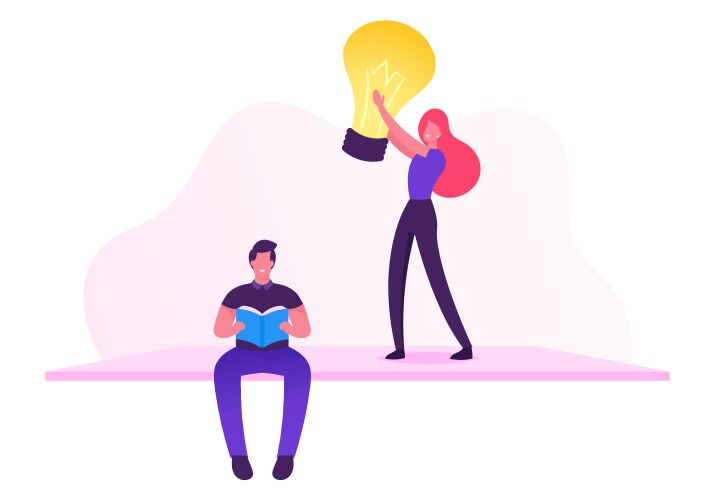 Man programmer or coder reading book about vector image