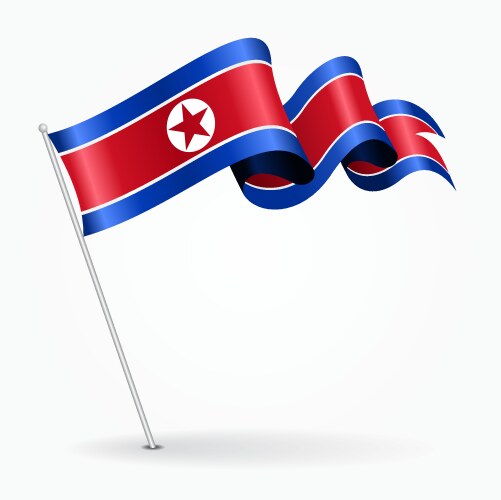 North korean pin wavy flag vector image