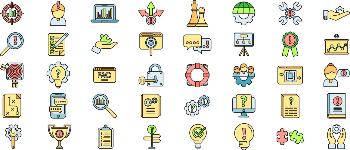 problem solving icons set color line vector