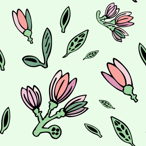 Green seamless pattern with silhouette a pink Vector Image