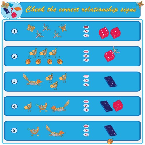 Logical task check the correct relationship signs vector image
