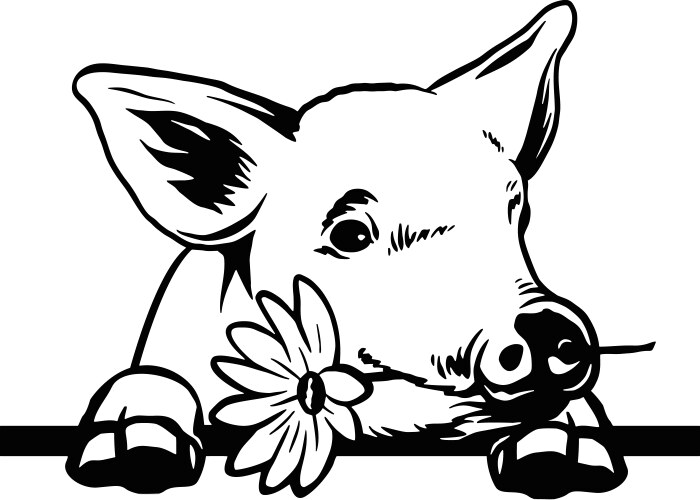 peeking pig stencil - animal cut file vector image