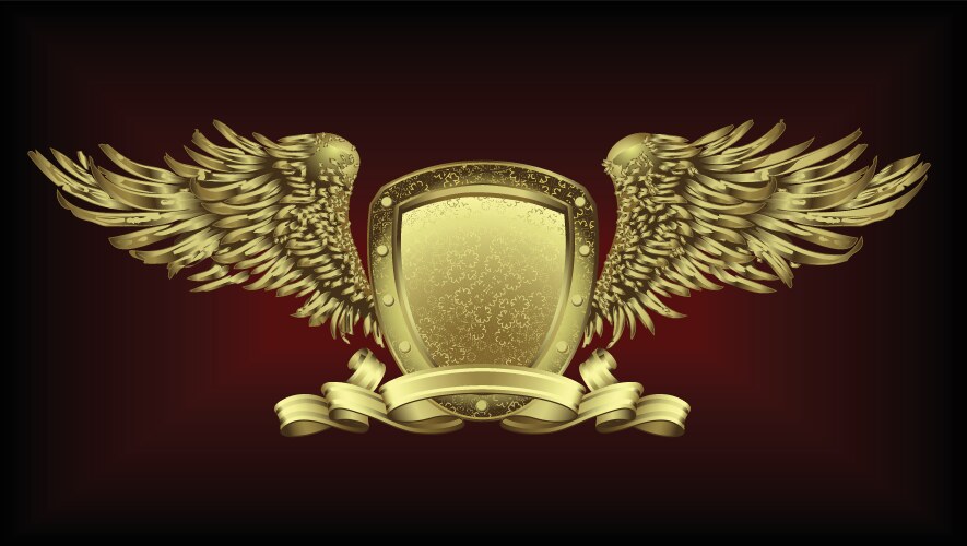 Golden Shield with Wings Vector Image