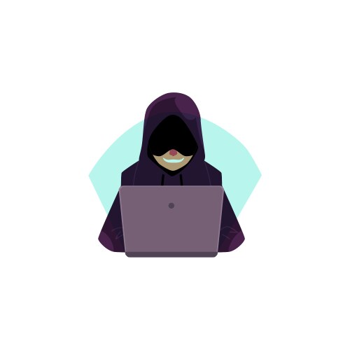 Hacker in hoody using laptop for computer attack vector image