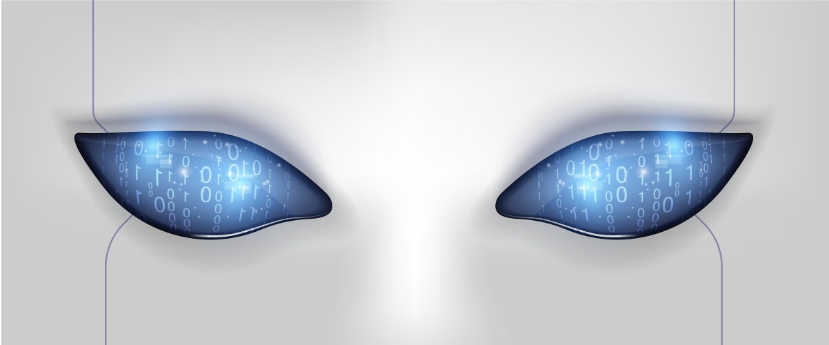 Robot eyes with binary future technology vector image