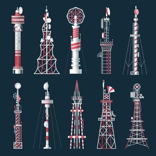 set isolated radio tower with antenna vector