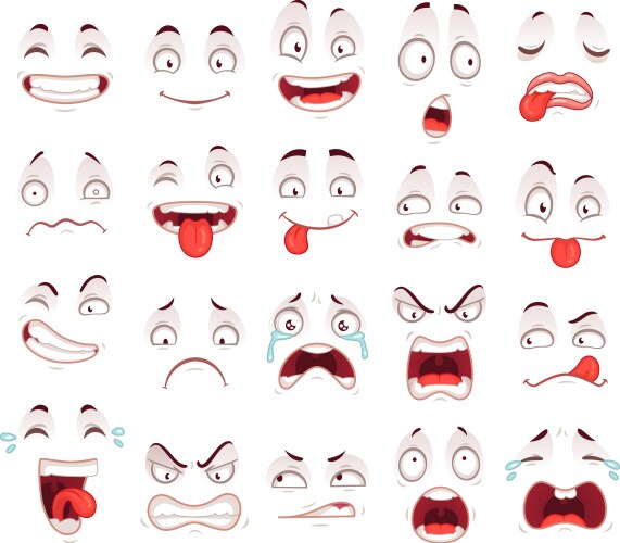 Cartoon faces happy excited smile laughing vector image