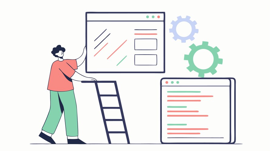 Web development team optimizing digital interface vector image