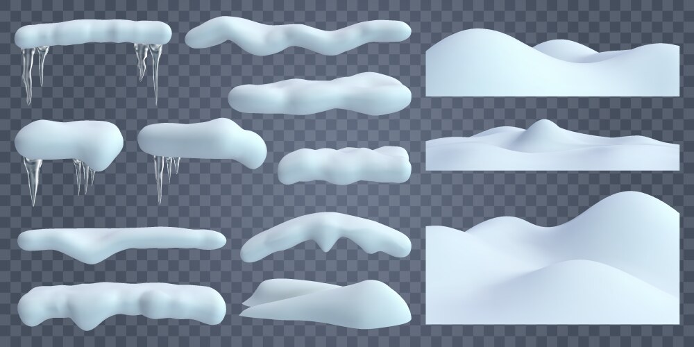 realistic snow caps snowdrift with frozen icicles vector image