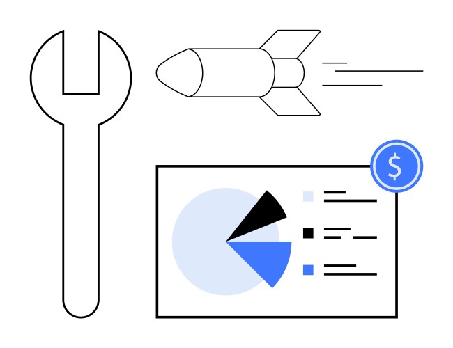 Tools rocket and data chart representing vector image