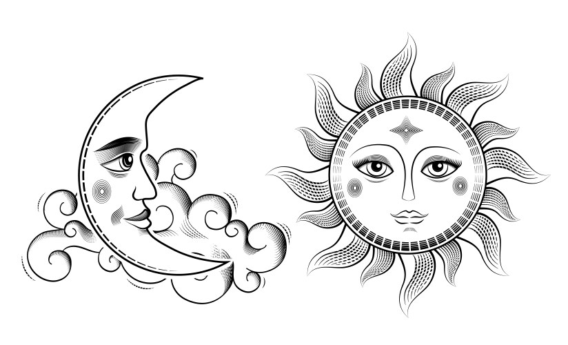 Celestial Moon & Sun Boho Art Vector Image