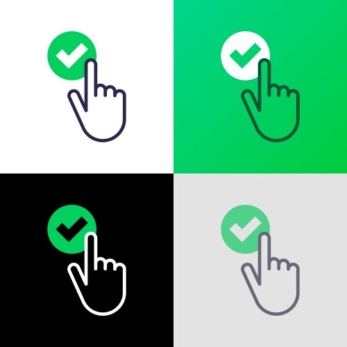 Push button with check mark by finger click yes vector image