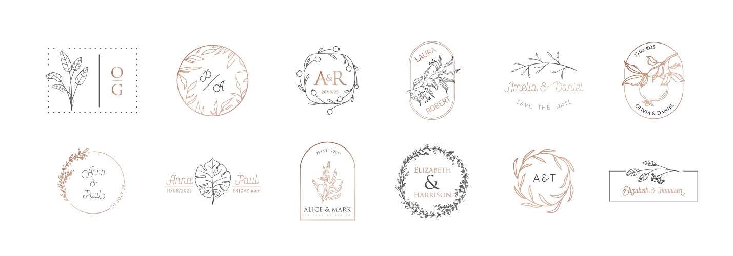 Wedding monogram logos collection floral template Vector Image