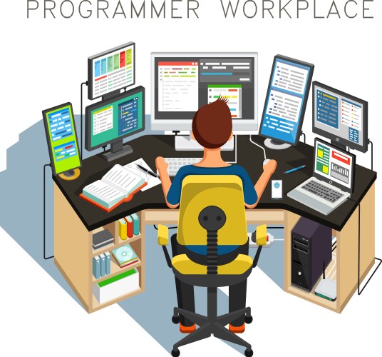Modern Office Workspace - Programmer Coding vector image