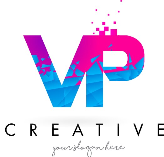 Vp v p letter logo with shattered broken blue Vector Image