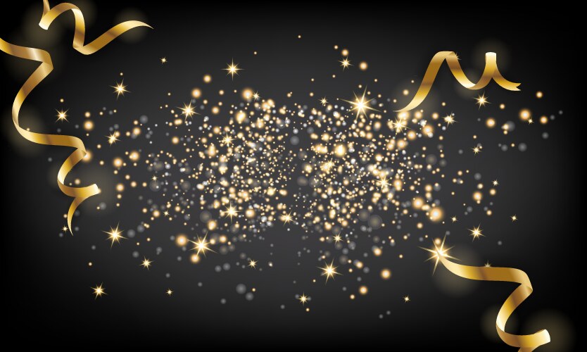 golden sparkle particle and falling ribbon vector image