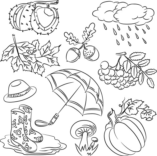 Autumn Doodles - Cute Elements Vector Image