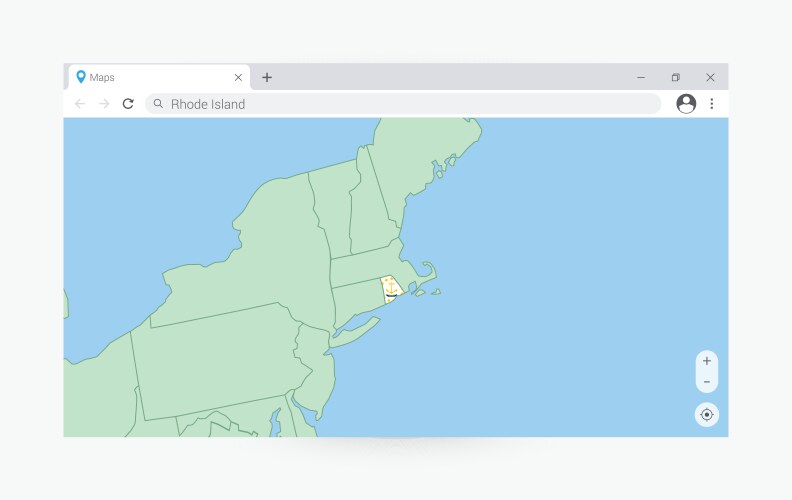 Browser window with map of rhode island searching vector image