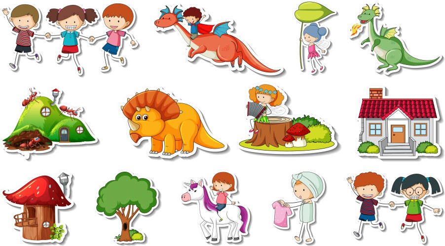 sticker set of fantasy fairy tale cartoon vector