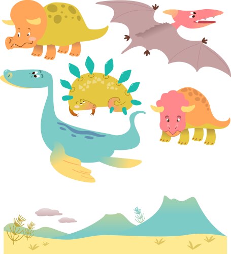 Colorful Cartoon Dinosaur Set Vector Image
