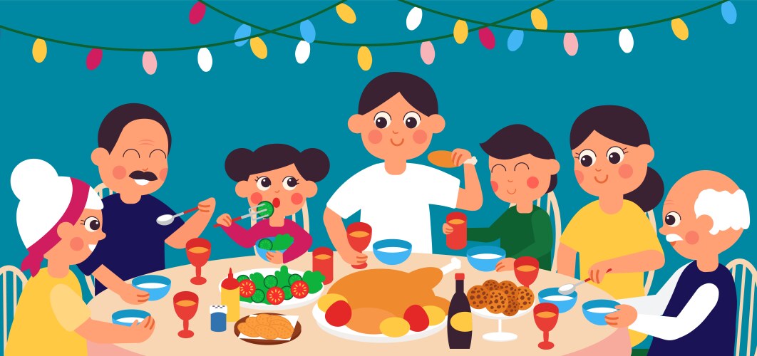 family festive dinner christmas table eat vector