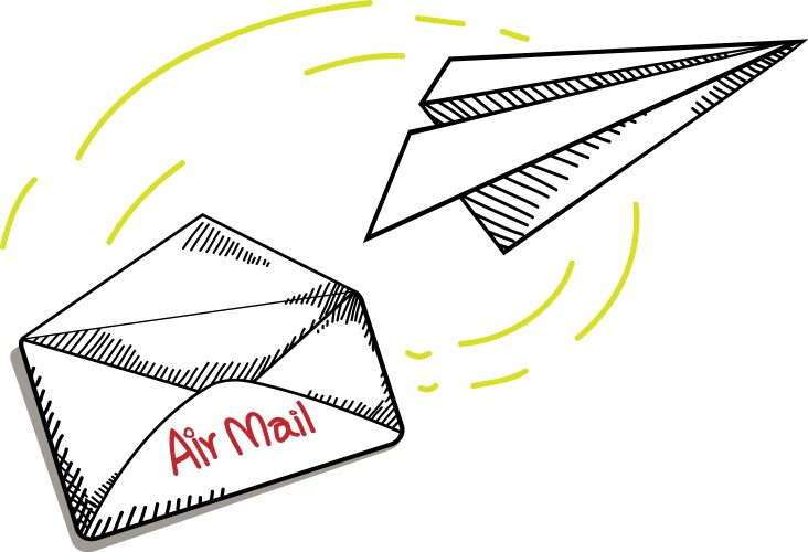 Paper Airplane and Letter - Doodle Style Vector Image