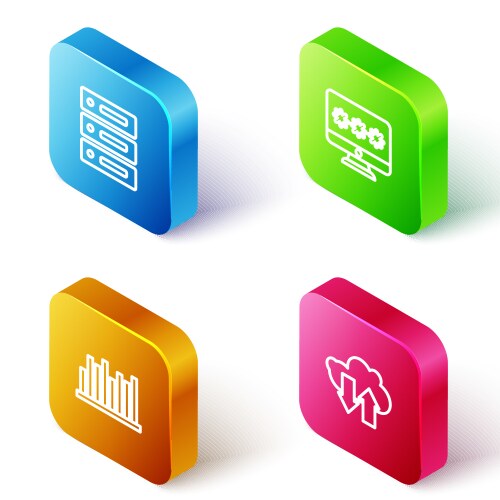 Set isometric line server data web hosting vector image