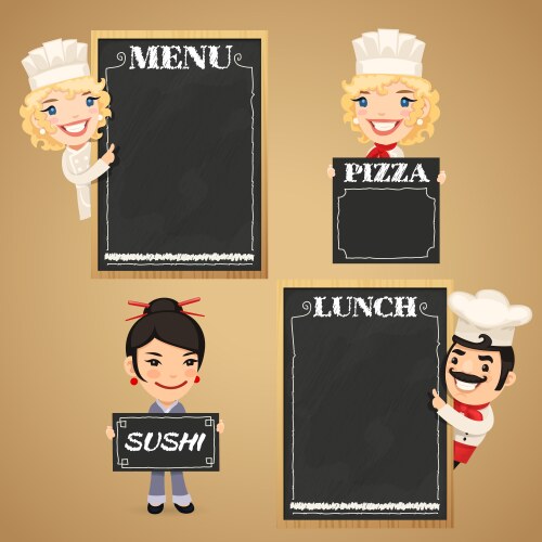 Cartoon Chefs with Chalkboard Menu vector image