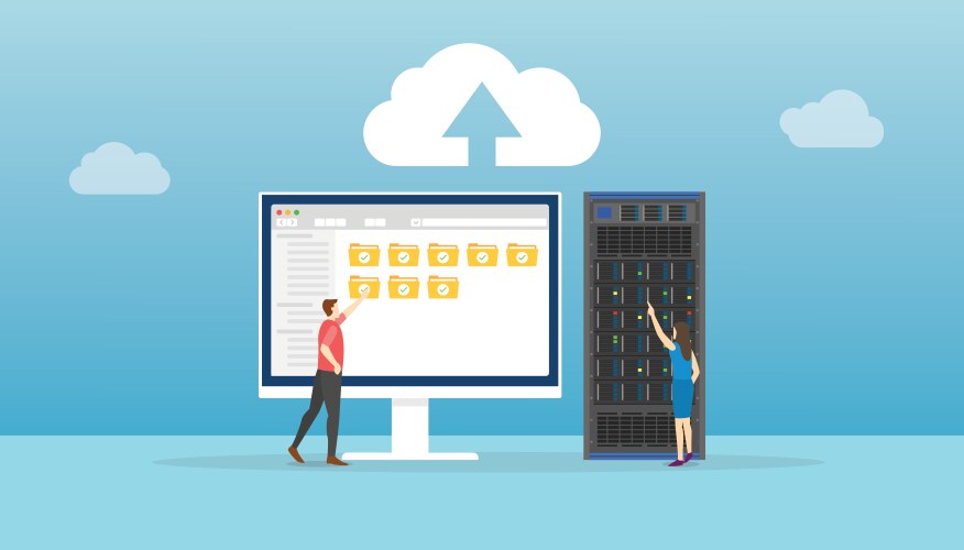 Cloud computing concept sync file with server vektorbild