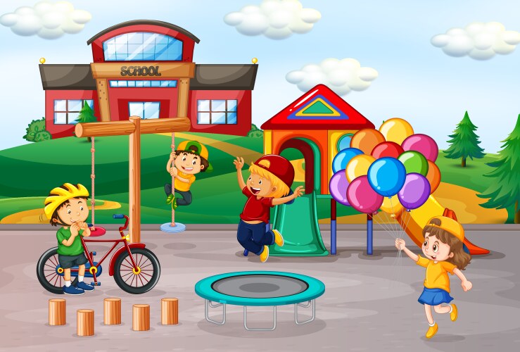 Kids playing at school playground Vector Image