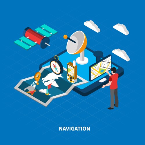 Global navigation isometric flowchart Royalty Free Vector