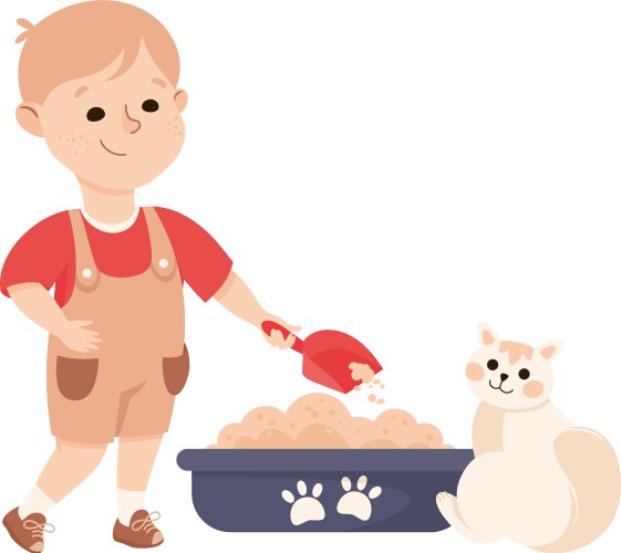 Boy Cleaning Litter Box Vector Image