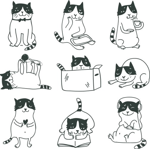 Cute cat set Royalty Free Vector Image - VectorStock