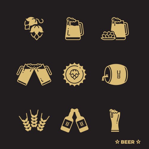 Beer icons set isolated on black background vector image