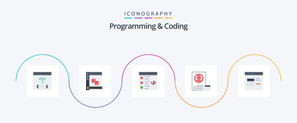 Programming and coding flat 5 icon pack including vektorbild