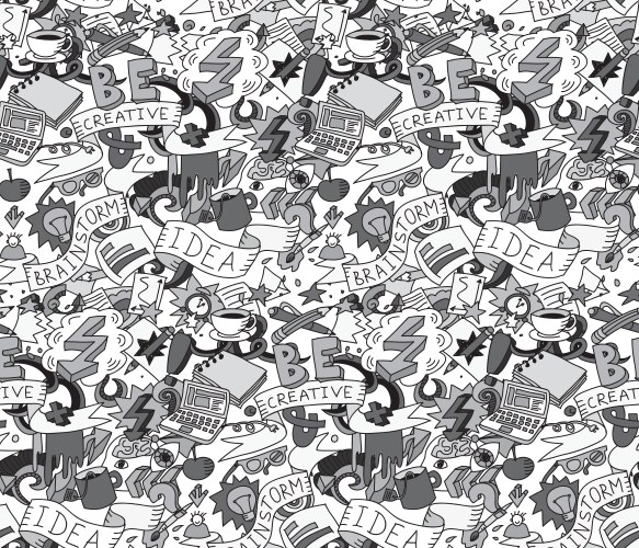 Brainstorm Doodle Pattern - Gray Scale Vector Image