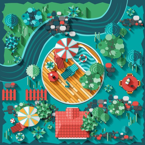 Flat style landscape design elements Royalty Free Vector