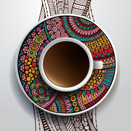 Coffee Cup with Floral Ornament Vector Image