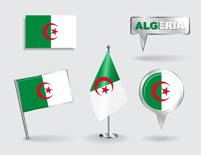 Set of algerian pin icon and map pointer flags vector image