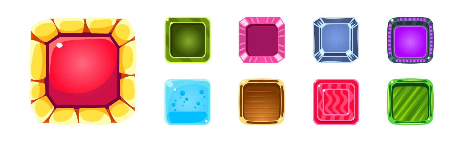 Game ui square buttons with texture set vector image