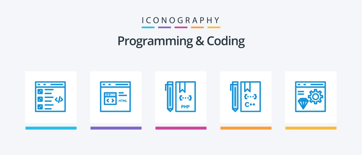 Programming and coding blue 5 icon pack including vector image