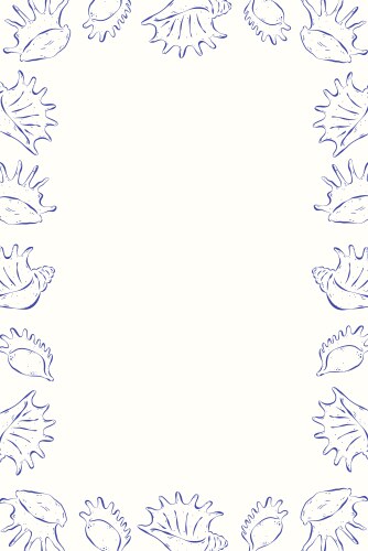 Blue Seashell Frame - Marine Sketch Vector Image