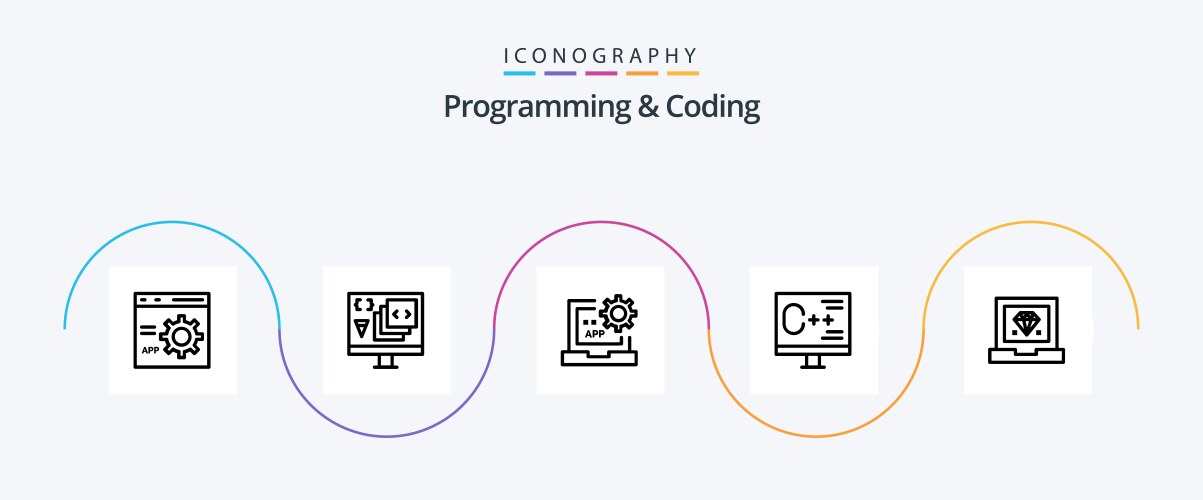 Programming and coding line 5 icon pack including vector image