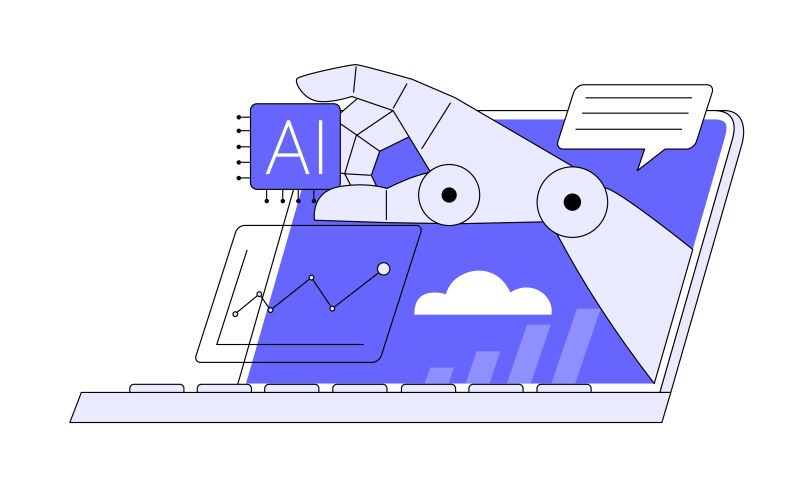 Robot arm with microchip ai processor bot hand vector image
