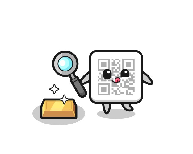 Qr code character is checking the authenticity vector image