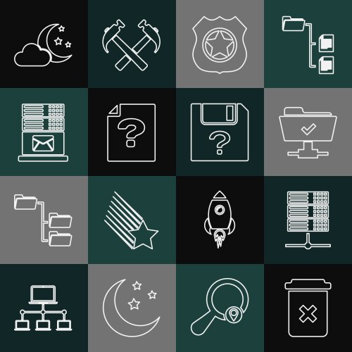 Set line trash can server data web hosting ftp vector image