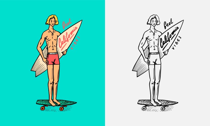 Surfer rides waves on a board summer surf Vector Image